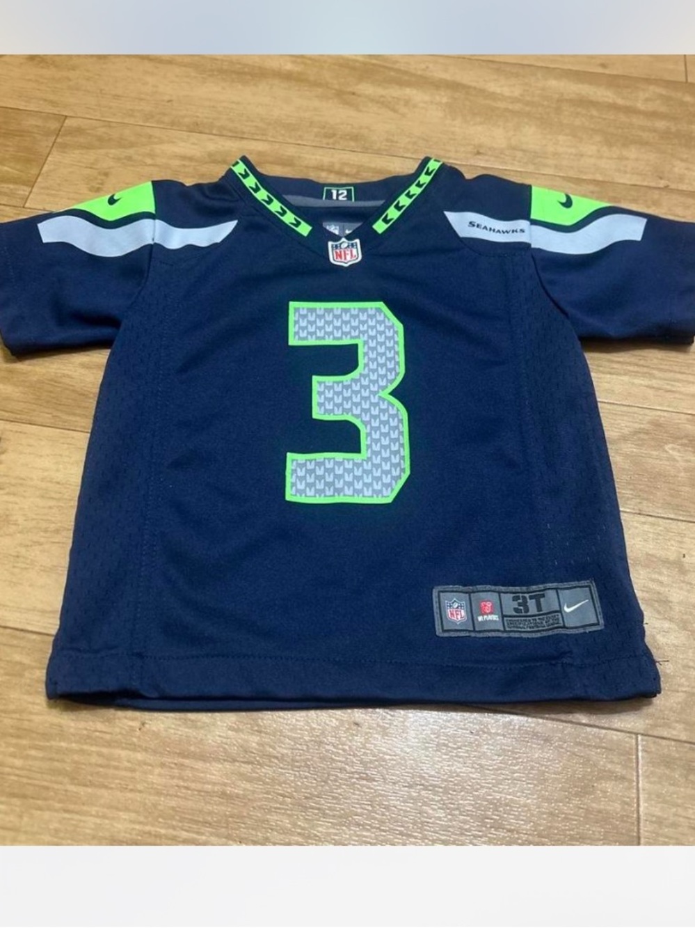 NFL Kids Seahawks #3 Jersey in Navy and Neon Green